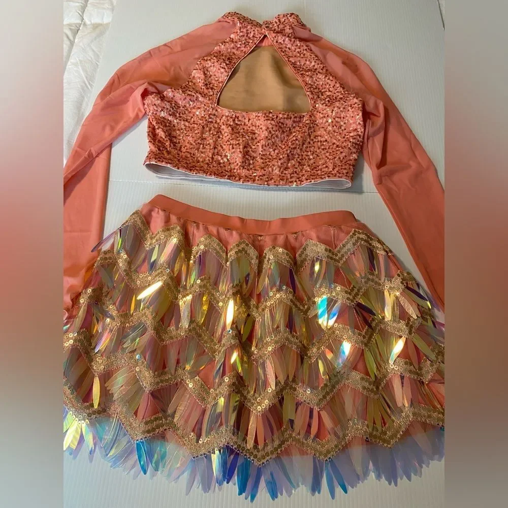 Revolution Tenth House 2 piece dance costume fringe coral MAKIN MOVES RC21293 SA